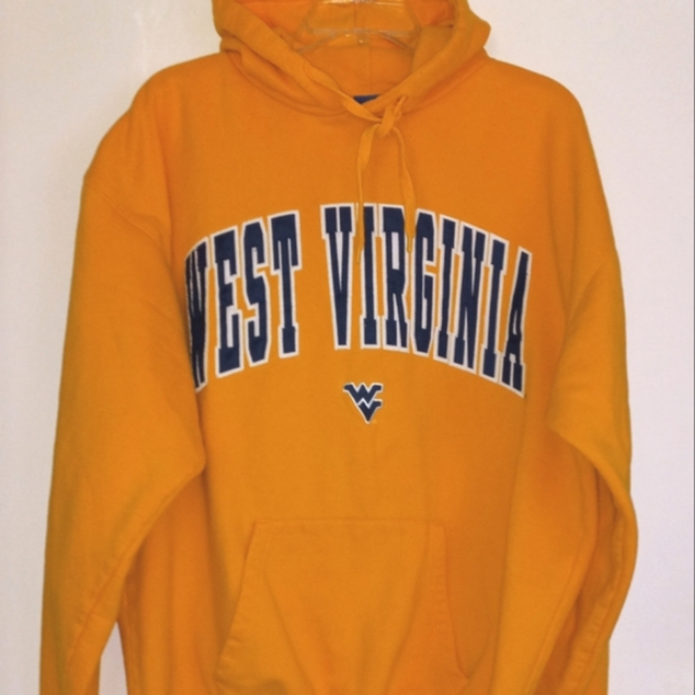 NCAA West Virginia yellow Hoodie with sewn spell out lettering